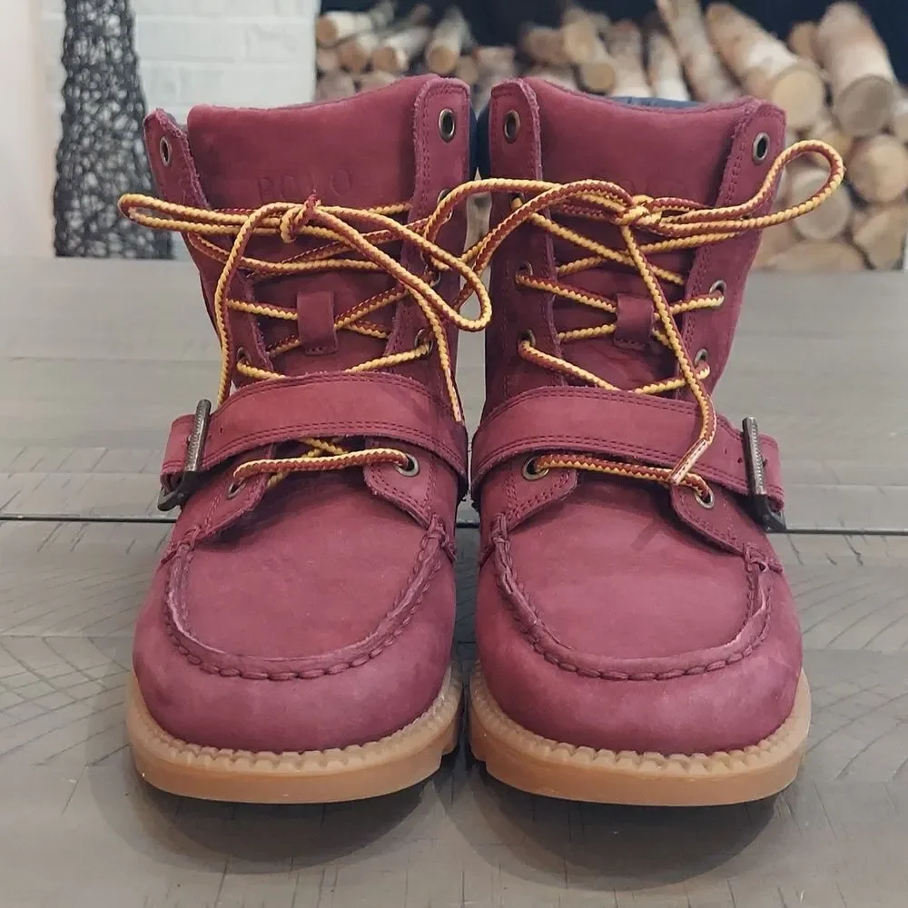Polo Ralph Lauren Burgundy Leather Lace-Up Fall Boots Sz 4